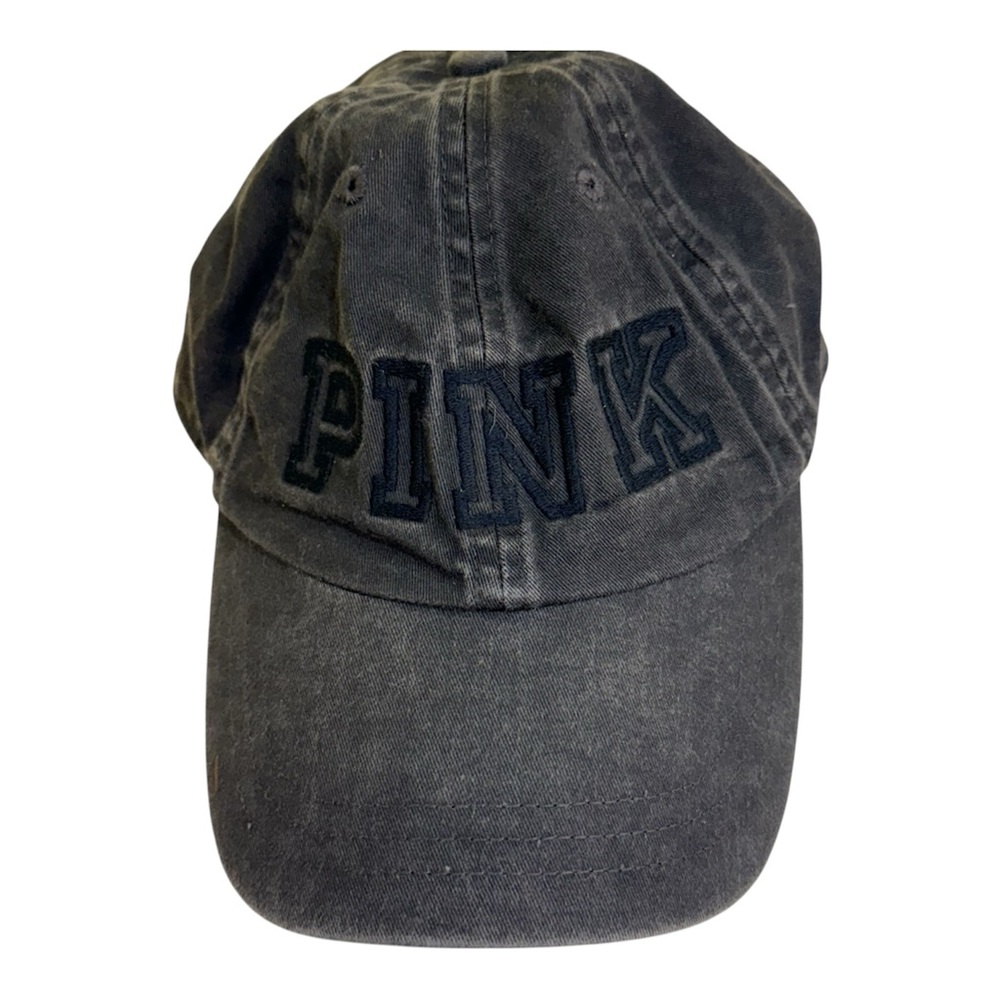 PINK Victoria’s Secret Black Charcoal Distressed Logo Baseball Cap One Size - Picture 2 of 7